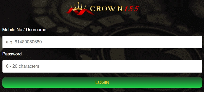Crown155 casino login page